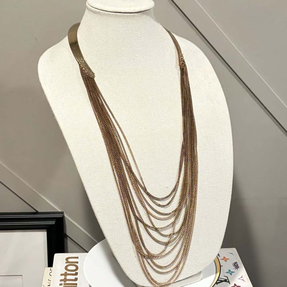Francesca's Collections Gold Tone Graduated Strand Chain Waterfall Necklace - Picture 2 of 10
